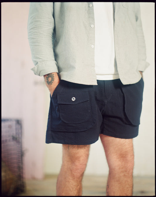 The Ram Island Shorts in Navy Seersucker